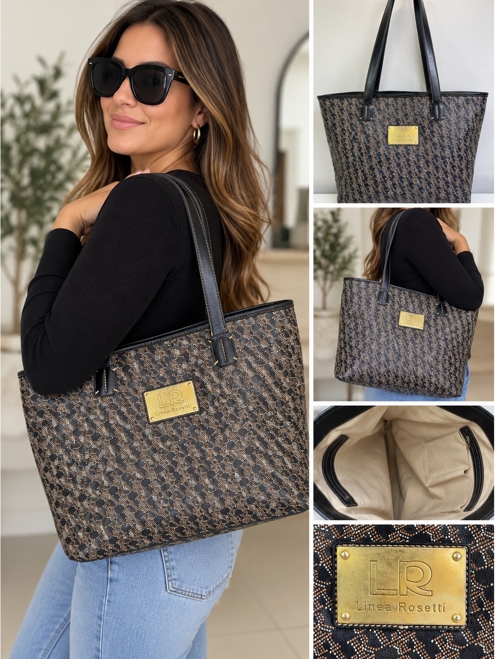 Linea Rosetti Brown Black Signature Print Tote Shoulder Bag